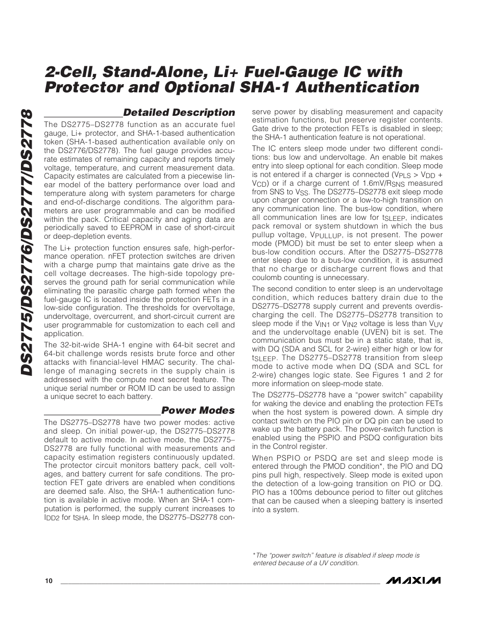 Detailed description, Power modes | Rainbow Electronics DS2778 User Manual | Page 10 / 45