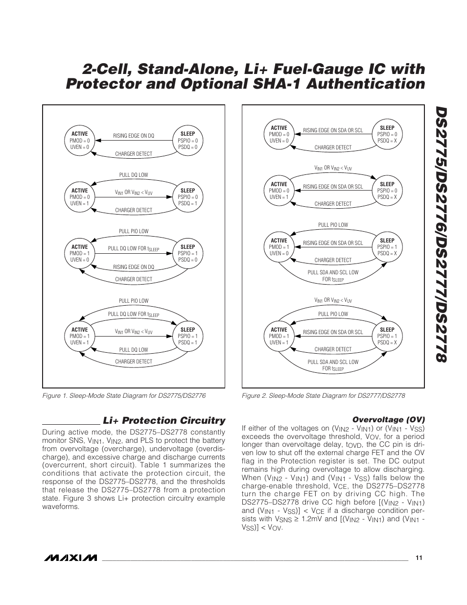 Li+ protection circuitry, Overvoltage (ov) | Rainbow Electronics DS2778 User Manual | Page 11 / 45