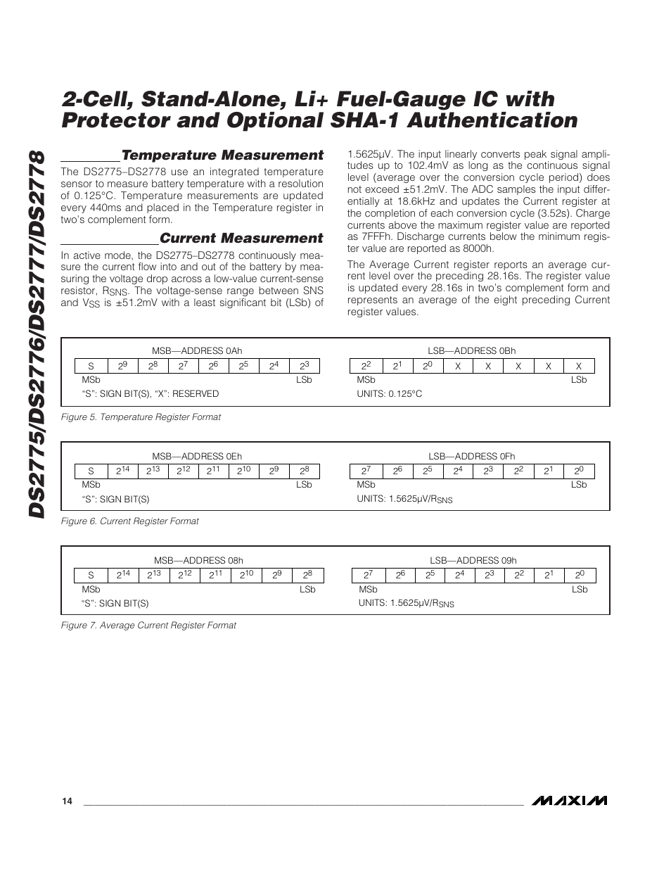 Temperature measurement, Current measurement | Rainbow Electronics DS2778 User Manual | Page 14 / 45