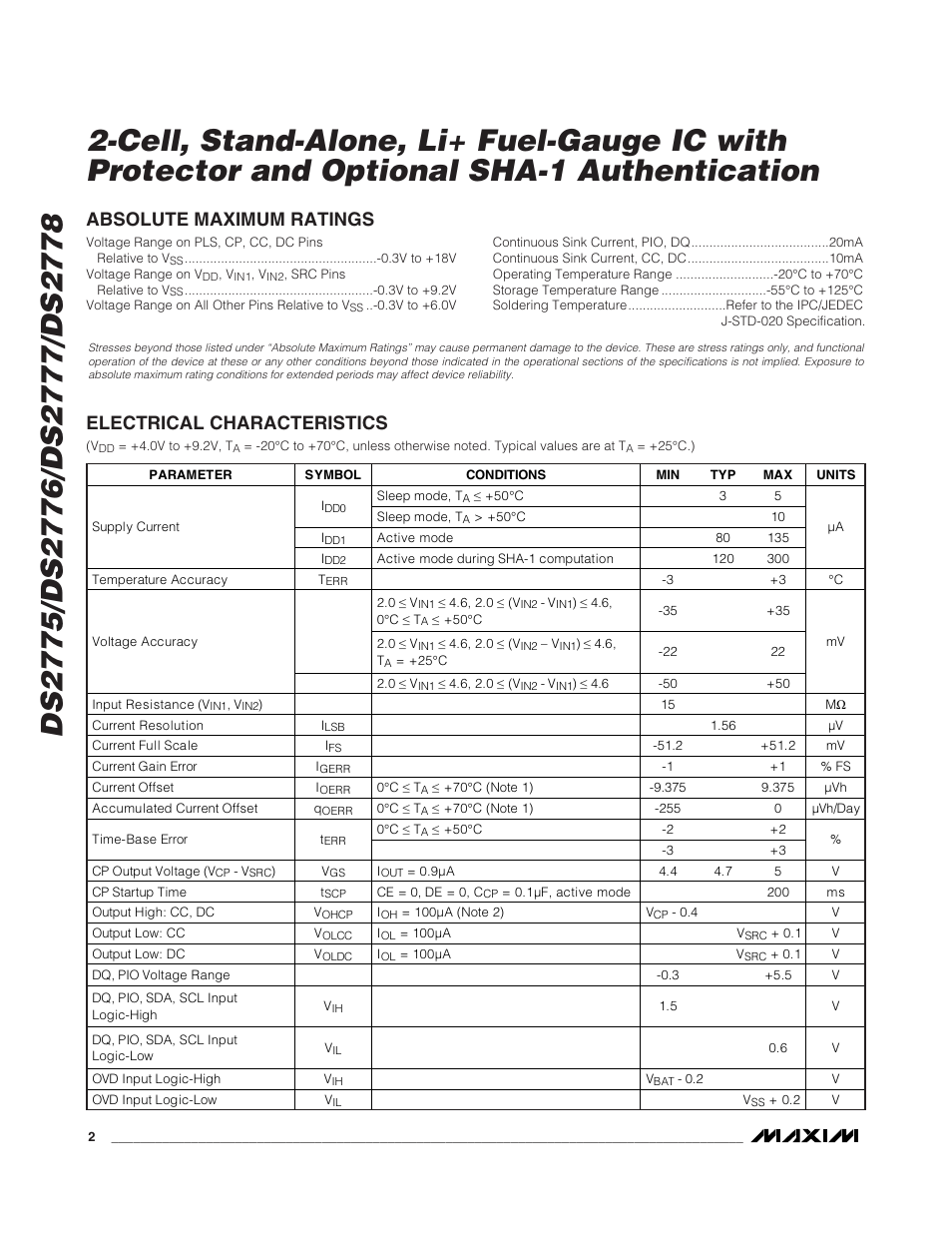 Rainbow Electronics DS2778 User Manual | Page 2 / 45