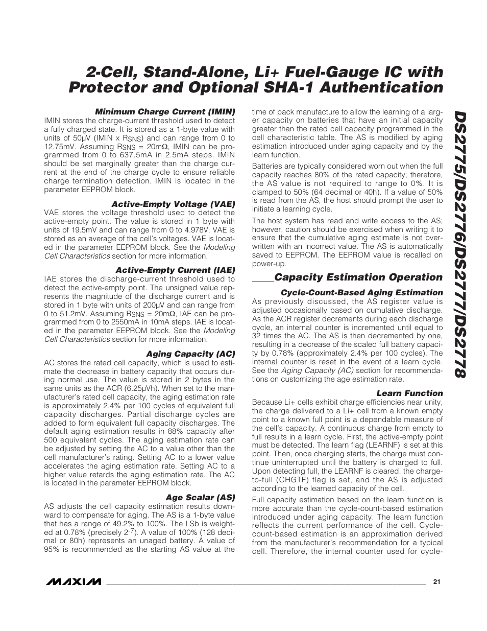 Capacity estimation operation | Rainbow Electronics DS2778 User Manual | Page 21 / 45