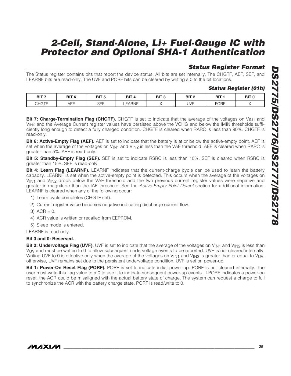 Status register format | Rainbow Electronics DS2778 User Manual | Page 25 / 45