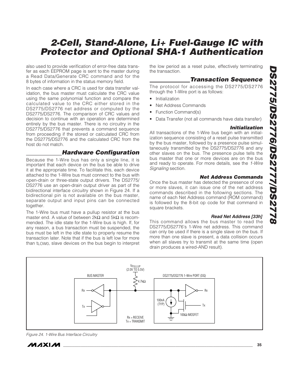 Hardware configuration, Transaction sequence | Rainbow Electronics DS2778 User Manual | Page 35 / 45