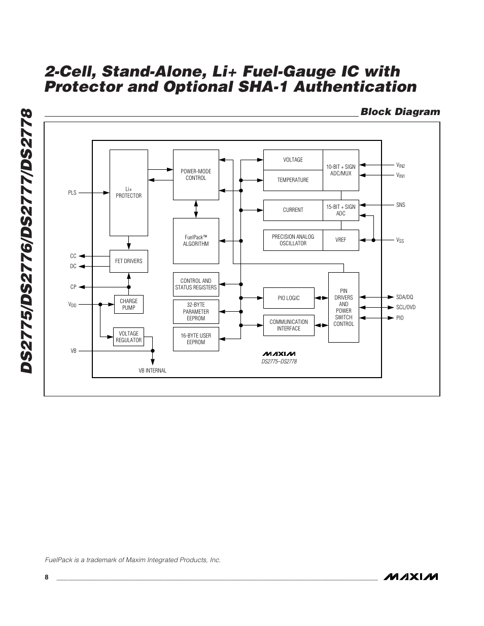 Block diagram | Rainbow Electronics DS2778 User Manual | Page 8 / 45