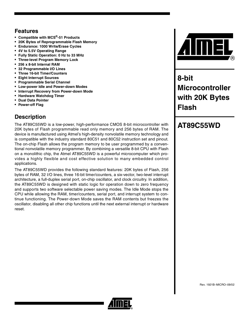 Rainbow Electronics AT89C55WD User Manual | 37 pages