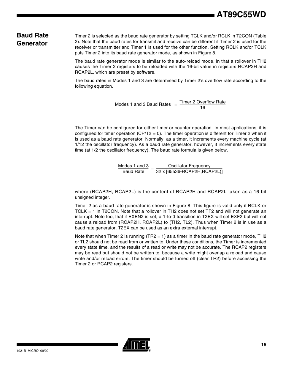 Baud rate generator, At89c55wd | Rainbow Electronics AT89C55WD User Manual | Page 15 / 37