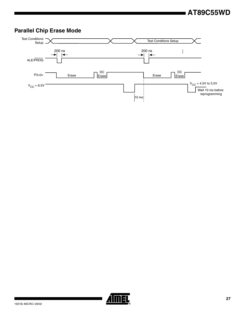 Parallel chip erase mode, At89c55wd | Rainbow Electronics AT89C55WD User Manual | Page 27 / 37