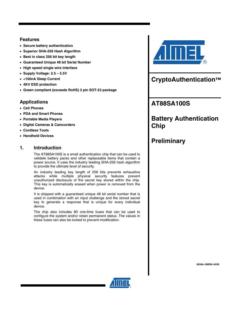 Rainbow Electronics AT88SA100S User Manual | 21 pages