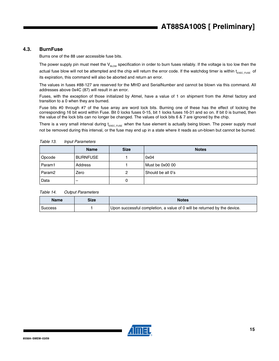 Burnfuse | Rainbow Electronics AT88SA100S User Manual | Page 15 / 21