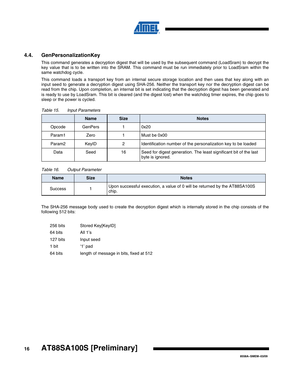 Genpersonalizationkey | Rainbow Electronics AT88SA100S User Manual | Page 16 / 21