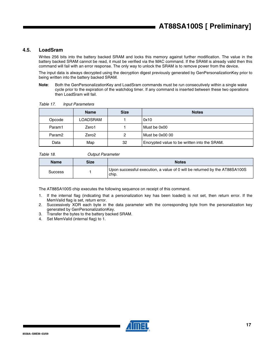 Loadsram | Rainbow Electronics AT88SA100S User Manual | Page 17 / 21