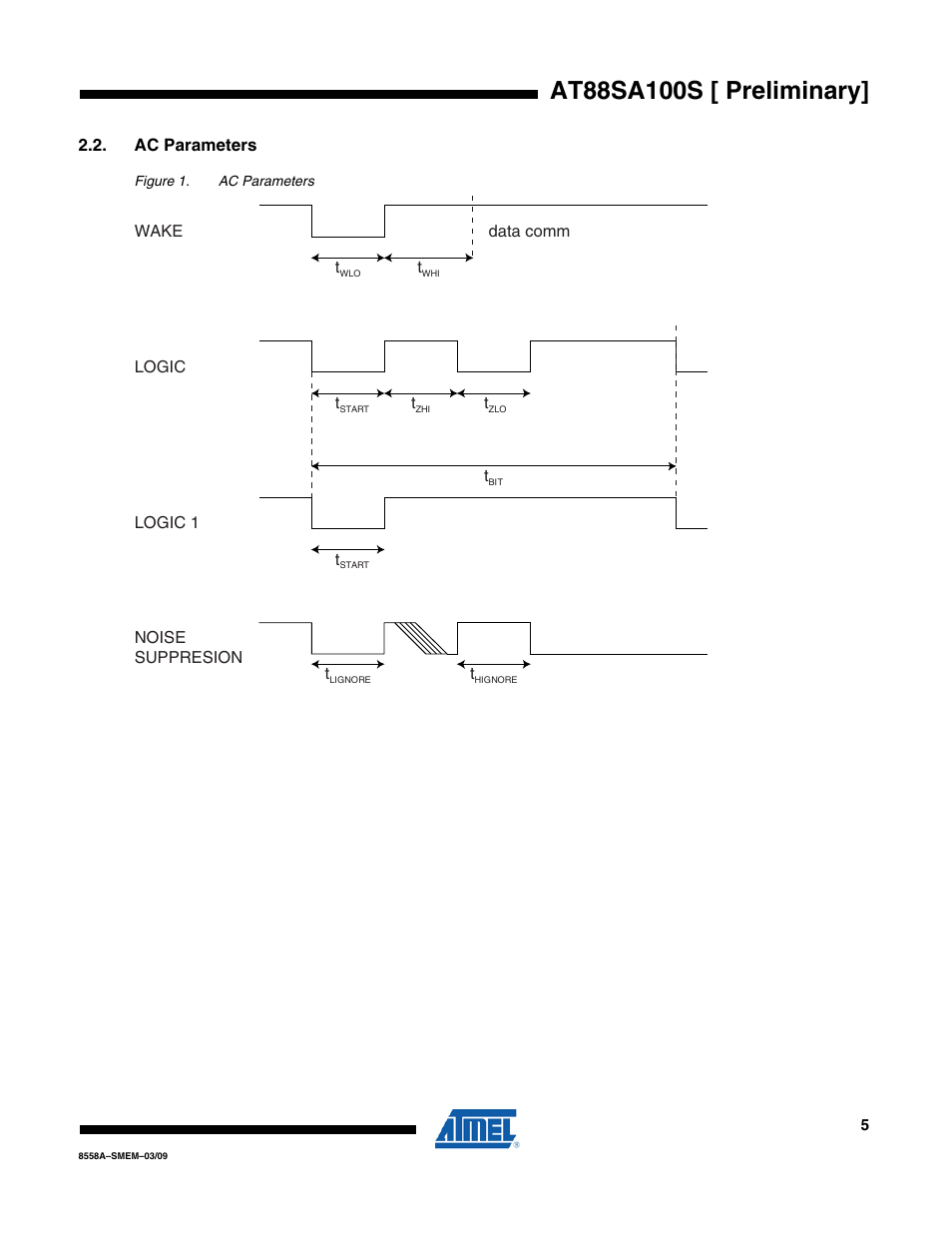 Ac parameters | Rainbow Electronics AT88SA100S User Manual | Page 5 / 21