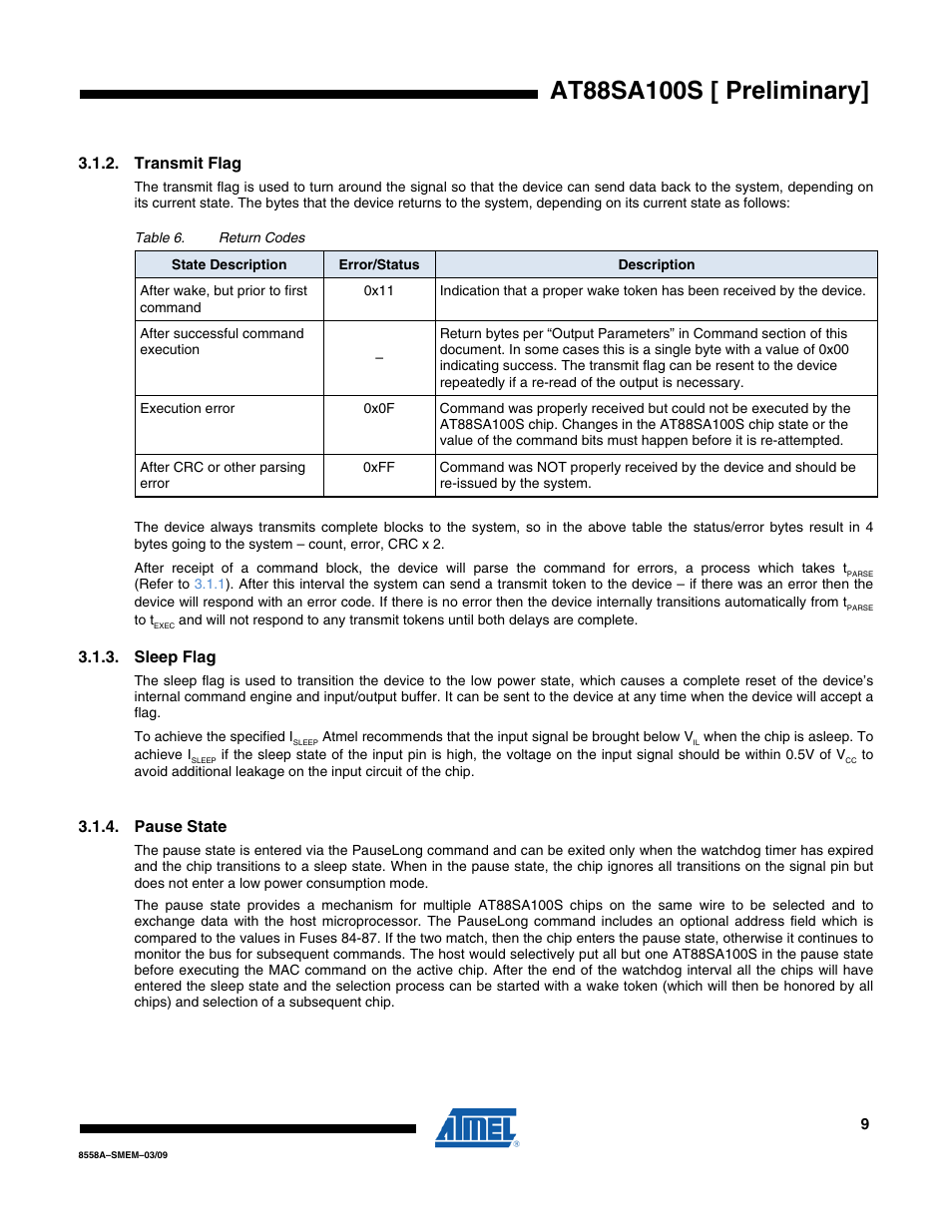 Transmit flag, Sleep flag, Pause state | Rainbow Electronics AT88SA100S User Manual | Page 9 / 21