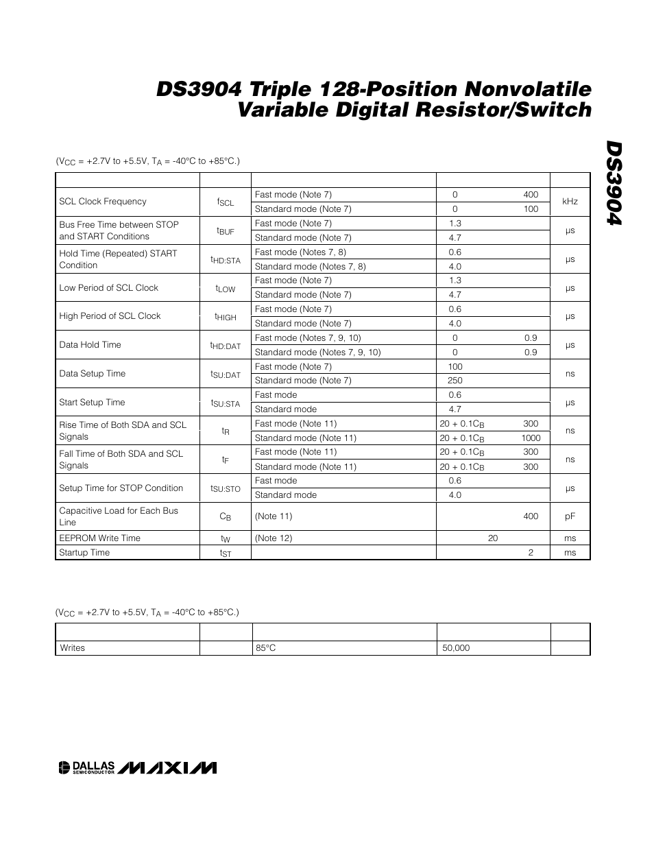 Ac electrical characteristics | Rainbow Electronics DS3904 User Manual | Page 3 / 11