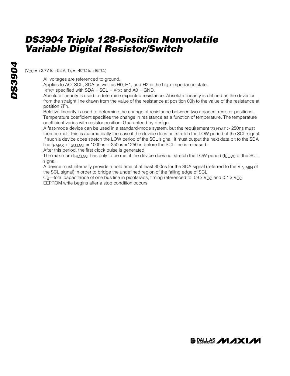 Ac electrical characteristics (continued) | Rainbow Electronics DS3904 User Manual | Page 4 / 11