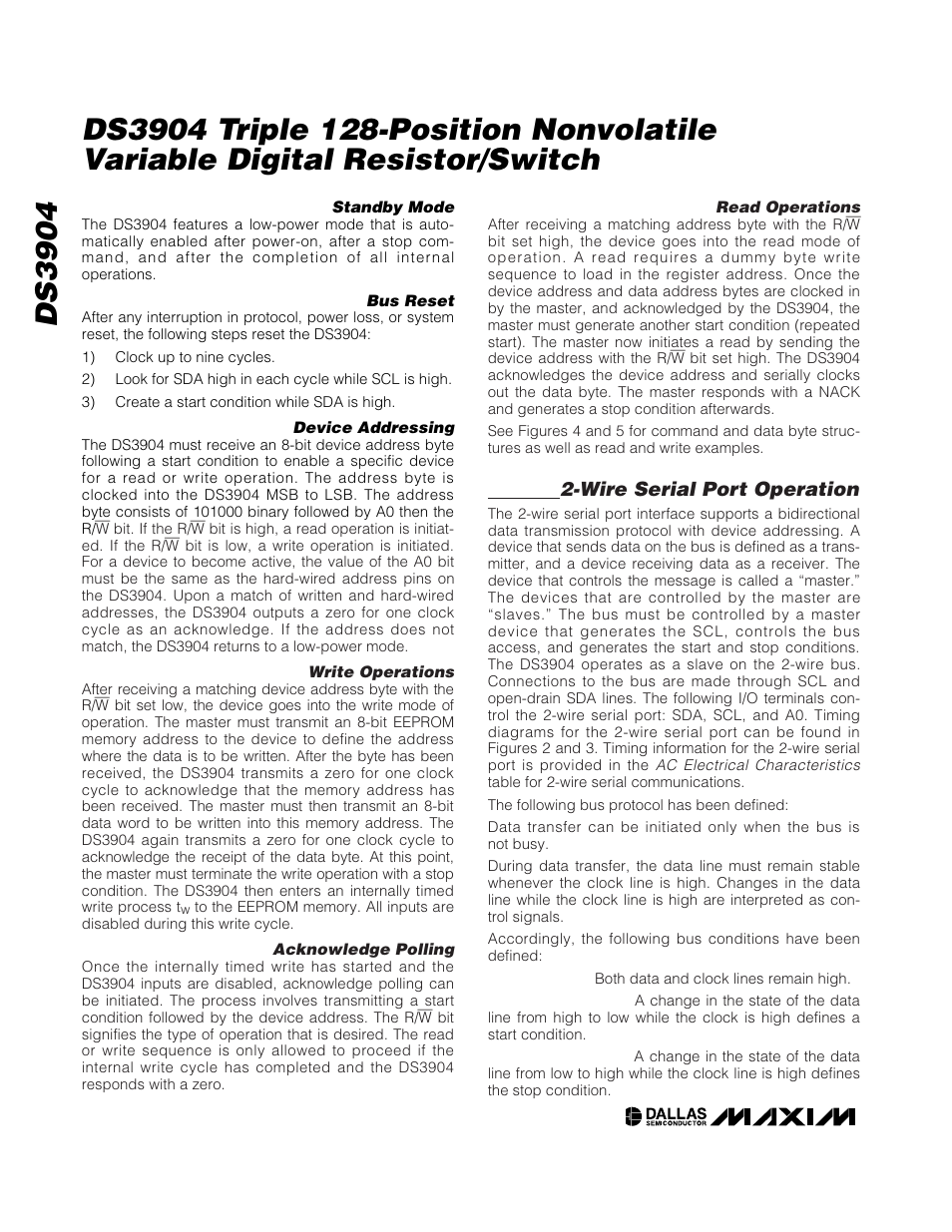 Wire serial port operation | Rainbow Electronics DS3904 User Manual | Page 8 / 11