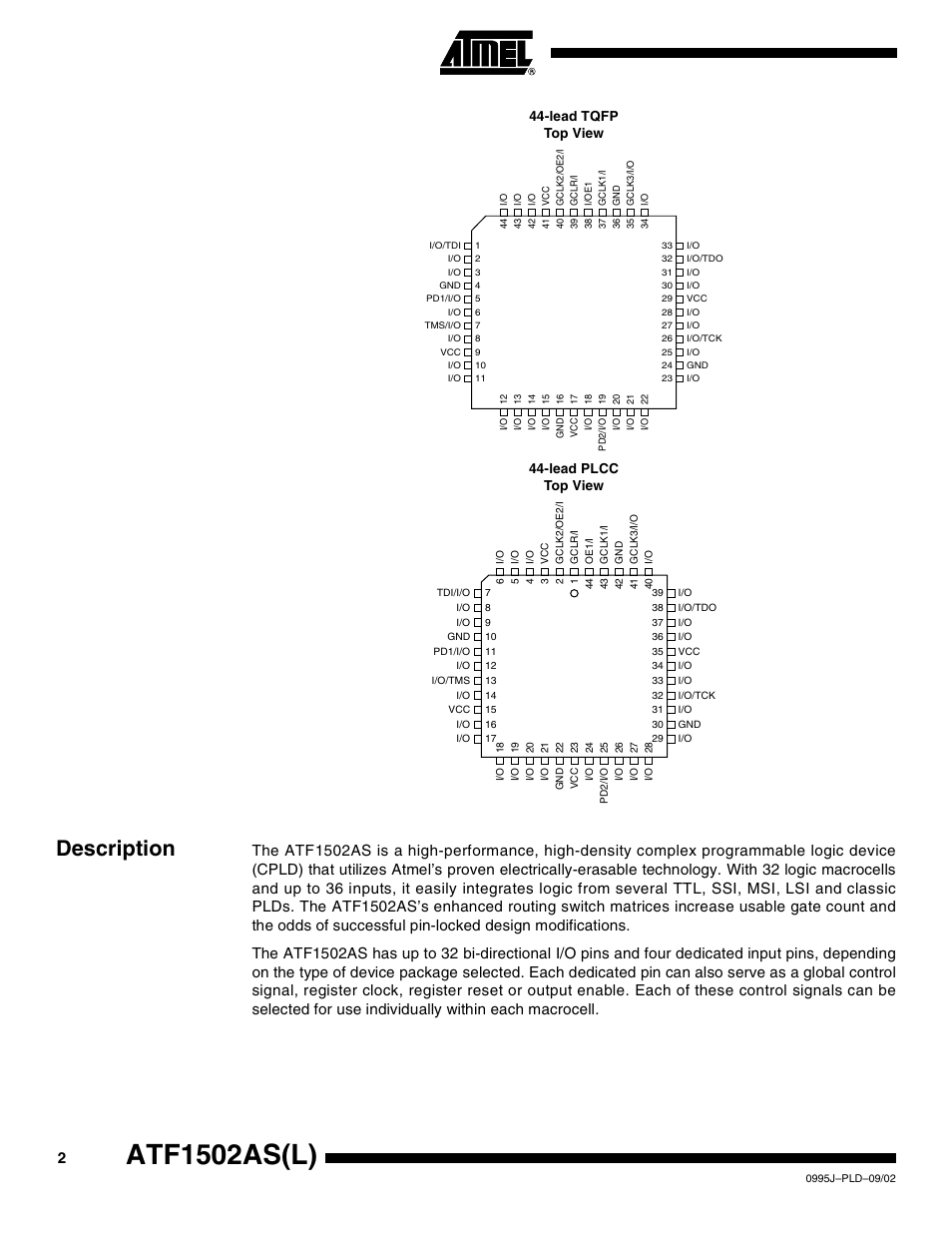 Description, Atf1502as(l) | Rainbow Electronics ATF1502ASL User Manual | Page 2 / 25