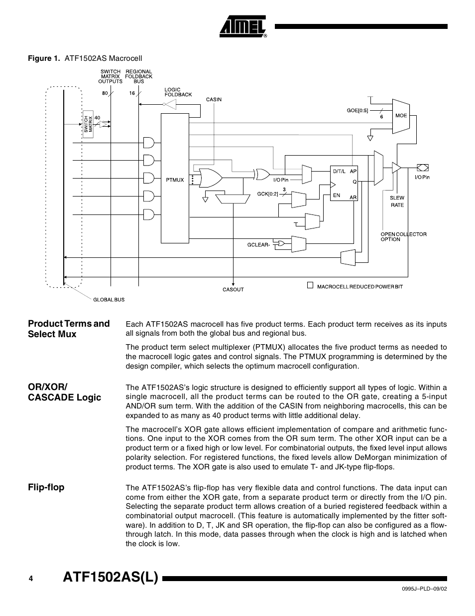 Product terms and select mux, Or/xor/ cascade logic, Flip-flop | Atf1502as(l) | Rainbow Electronics ATF1502ASL User Manual | Page 4 / 25