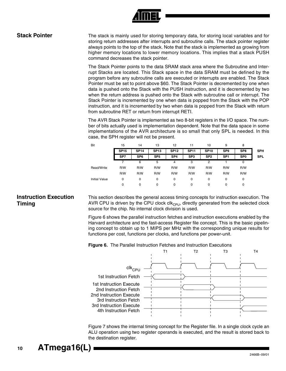 Stack pointer, Instruction execution timing, Atmega16(l) | Rainbow Electronics ATmega64L User Manual | Page 10 / 298