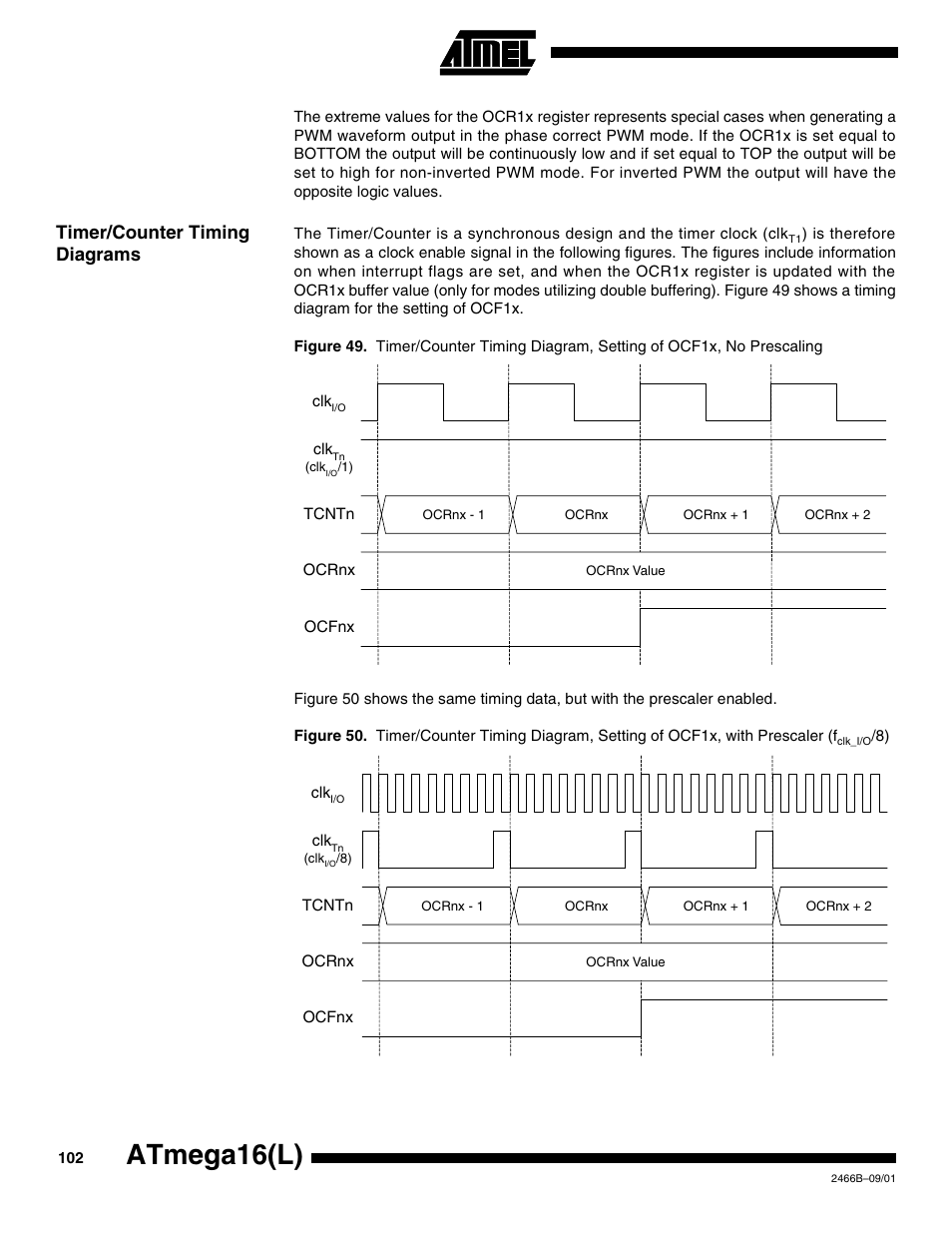 Timer/counter timing diagrams, Atmega16(l) | Rainbow Electronics ATmega64L User Manual | Page 102 / 298