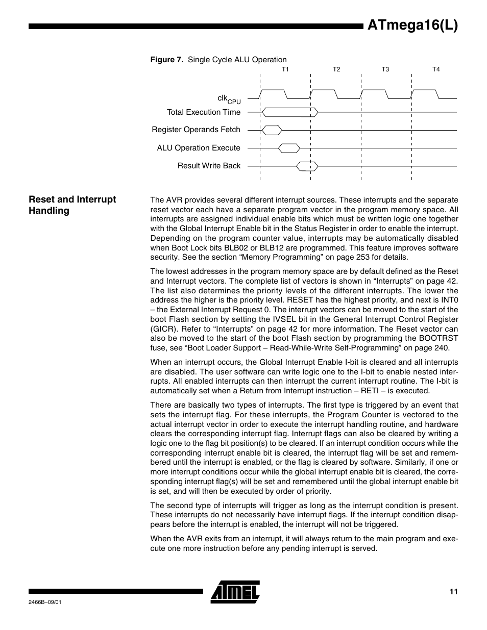 Reset and interrupt handling, Atmega16(l) | Rainbow Electronics ATmega64L User Manual | Page 11 / 298