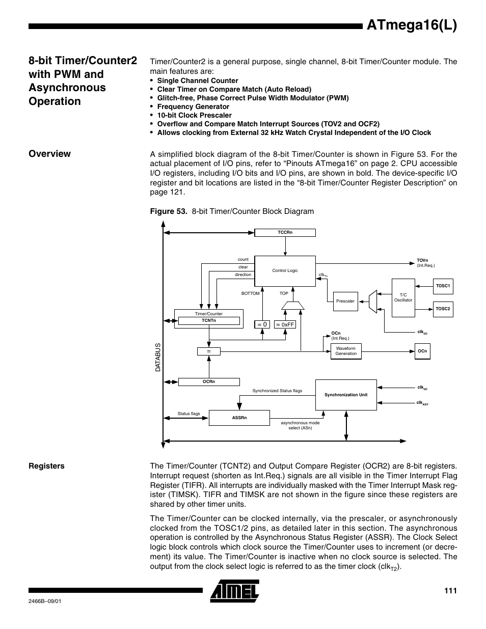 Overview, Registers, Atmega16(l) | Rainbow Electronics ATmega64L User Manual | Page 111 / 298