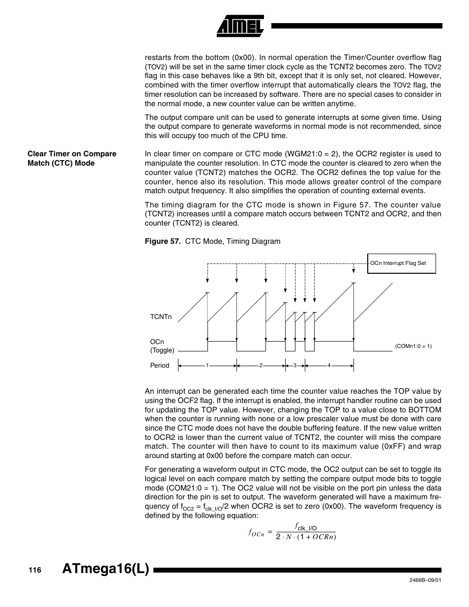 Clear timer on compare match (ctc) mode, Atmega16(l) | Rainbow Electronics ATmega64L User Manual | Page 116 / 298