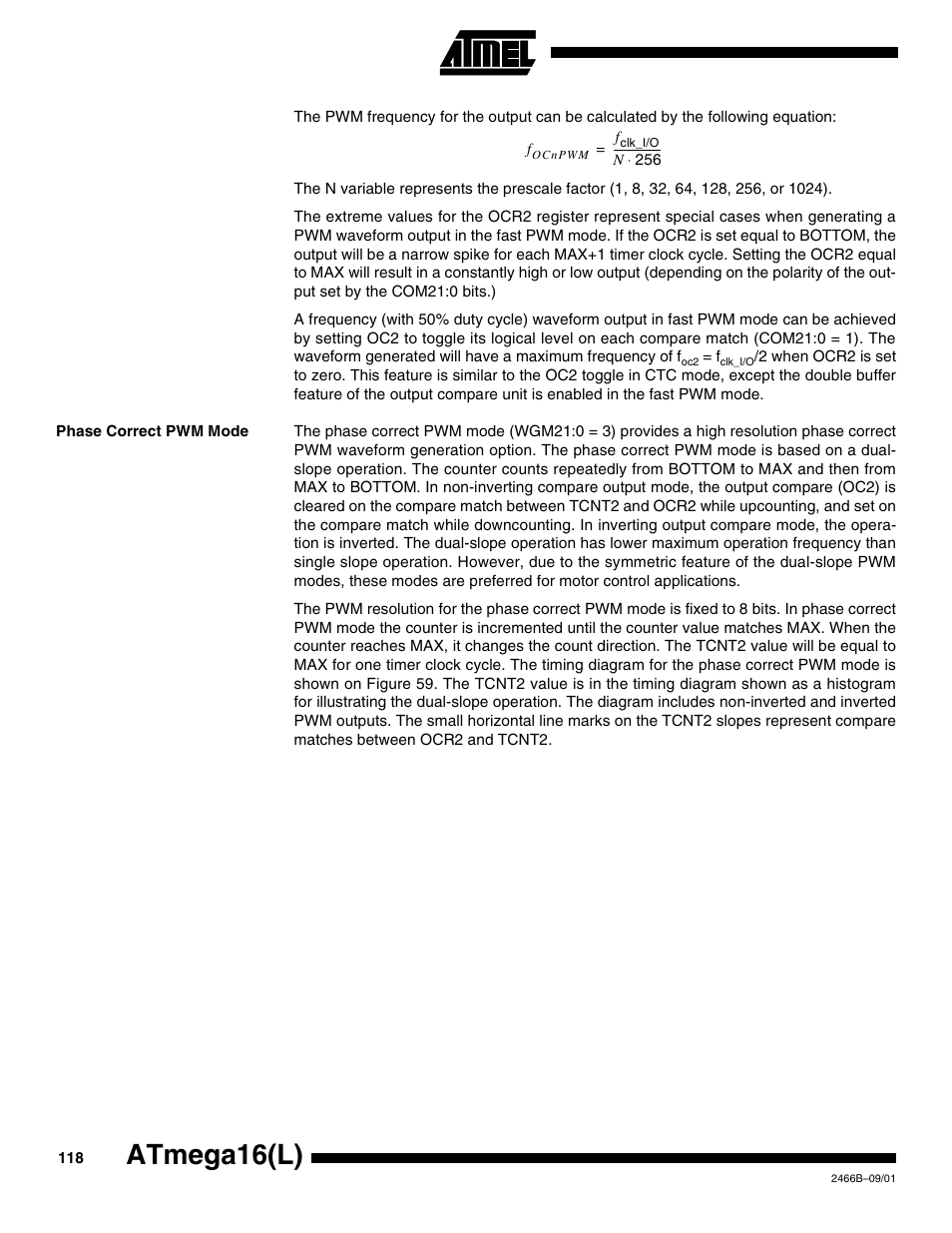Phase correct pwm mode, Atmega16(l) | Rainbow Electronics ATmega64L User Manual | Page 118 / 298
