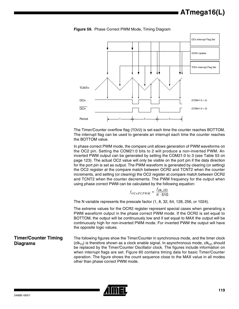 Timer/counter timing diagrams, Atmega16(l) | Rainbow Electronics ATmega64L User Manual | Page 119 / 298