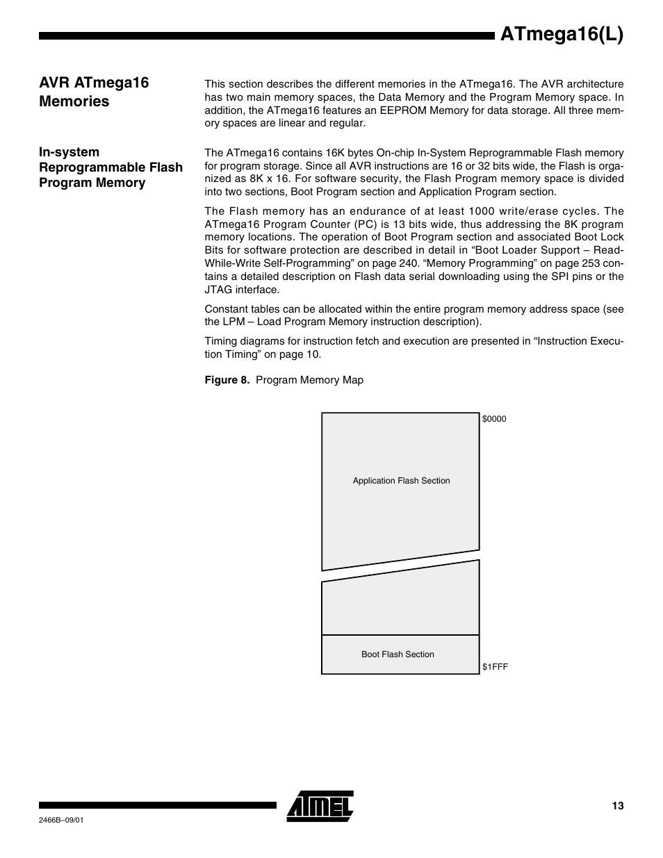 Avr atmega16 memories, In-system reprogrammable flash program memory, Atmega16(l) | Avr atmega16 | Rainbow Electronics ATmega64L User Manual | Page 13 / 298