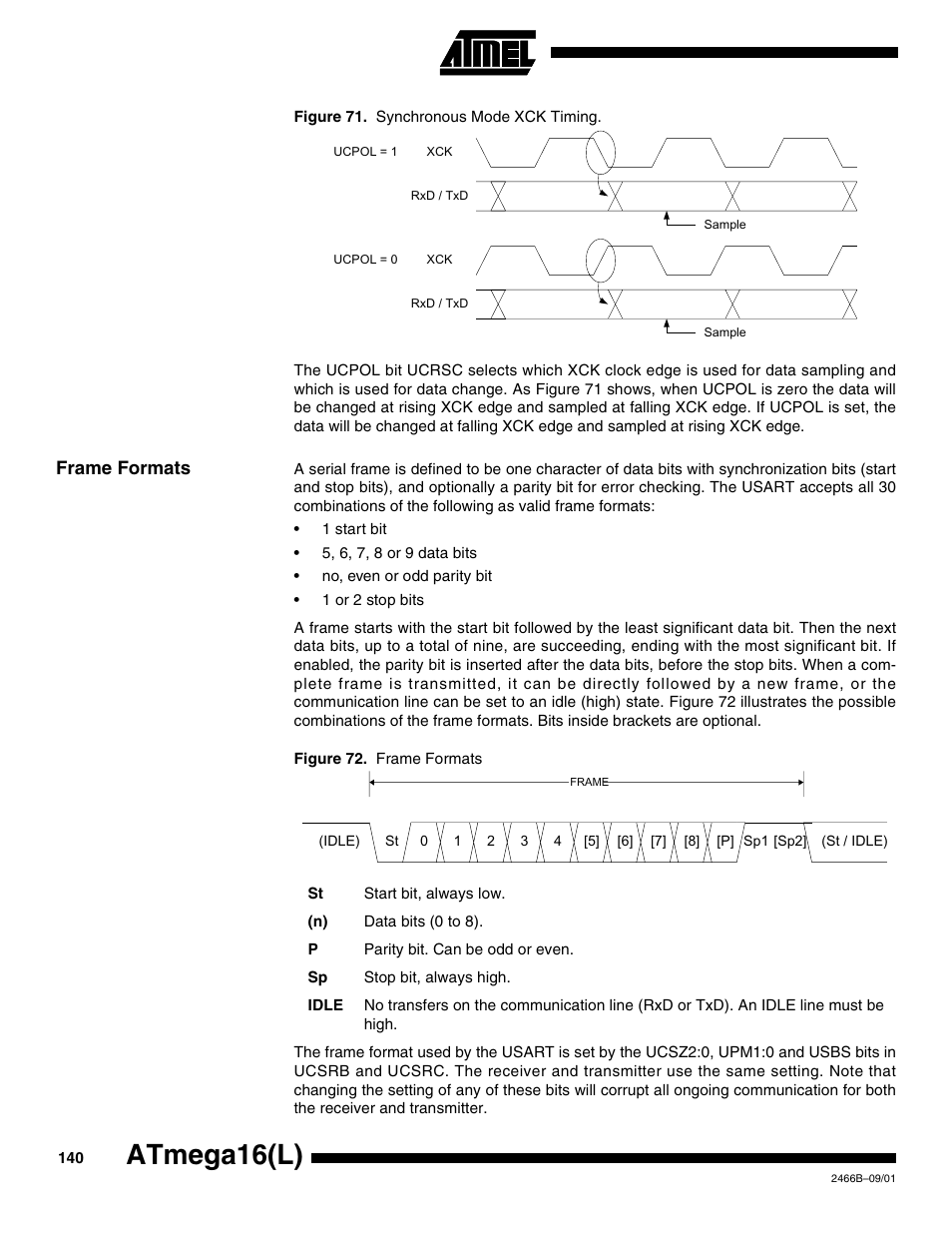 Frame formats, Atmega16(l) | Rainbow Electronics ATmega64L User Manual | Page 140 / 298