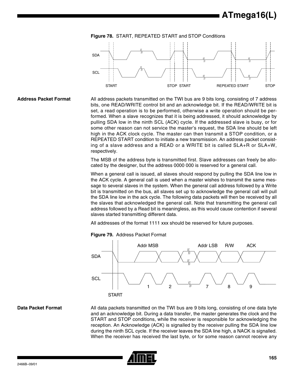 Address packet format, Data packet format, Atmega16(l) | Rainbow Electronics ATmega64L User Manual | Page 165 / 298