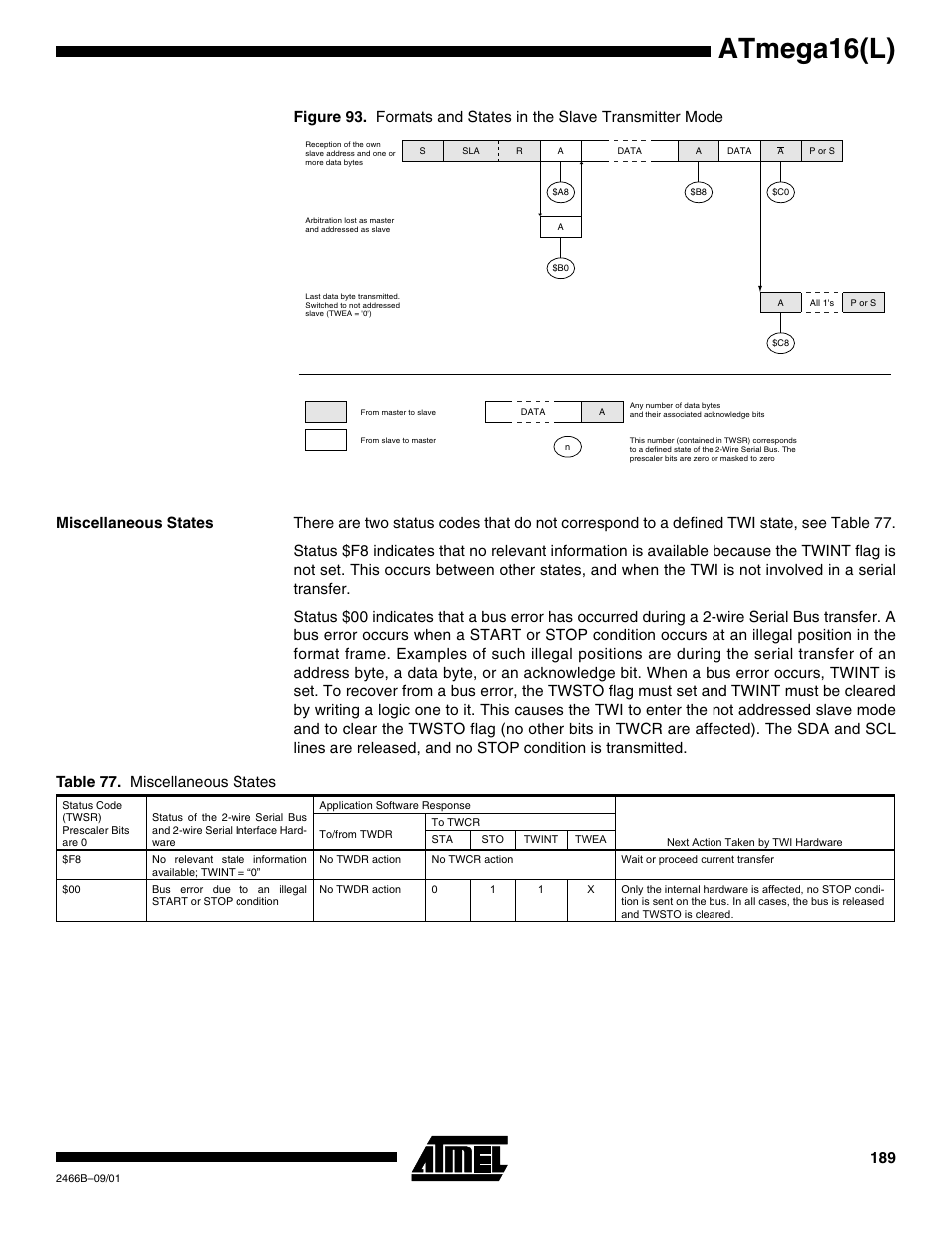 Miscellaneous states, Figure 93, ci, Atmega16(l) | Table 77. miscellaneous states | Rainbow Electronics ATmega64L User Manual | Page 189 / 298