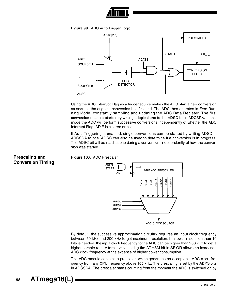 Prescaling and conversion timing, Atmega16(l) | Rainbow Electronics ATmega64L User Manual | Page 198 / 298