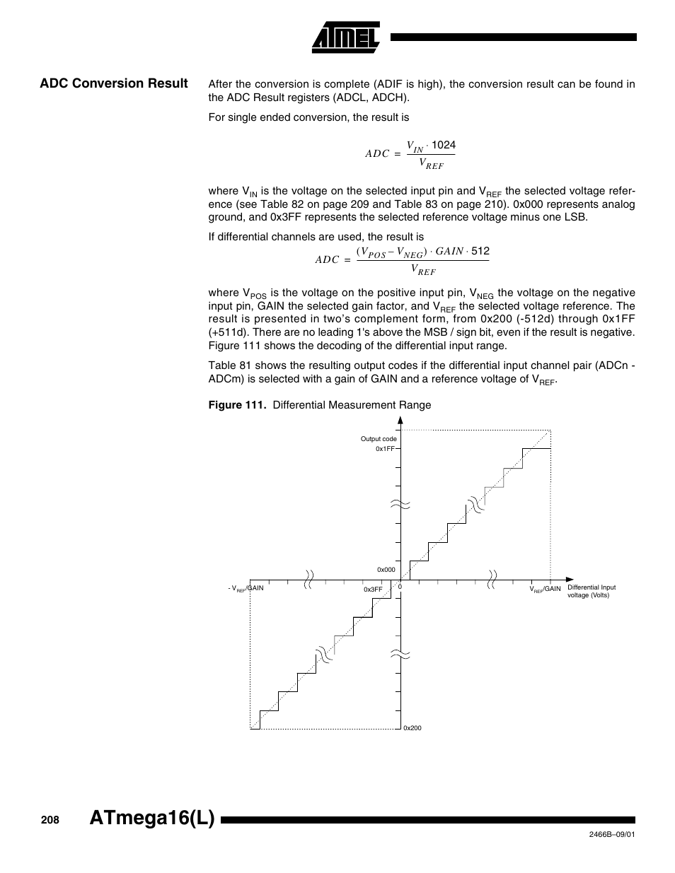 Adc conversion result, Atmega16(l) | Rainbow Electronics ATmega64L User Manual | Page 208 / 298