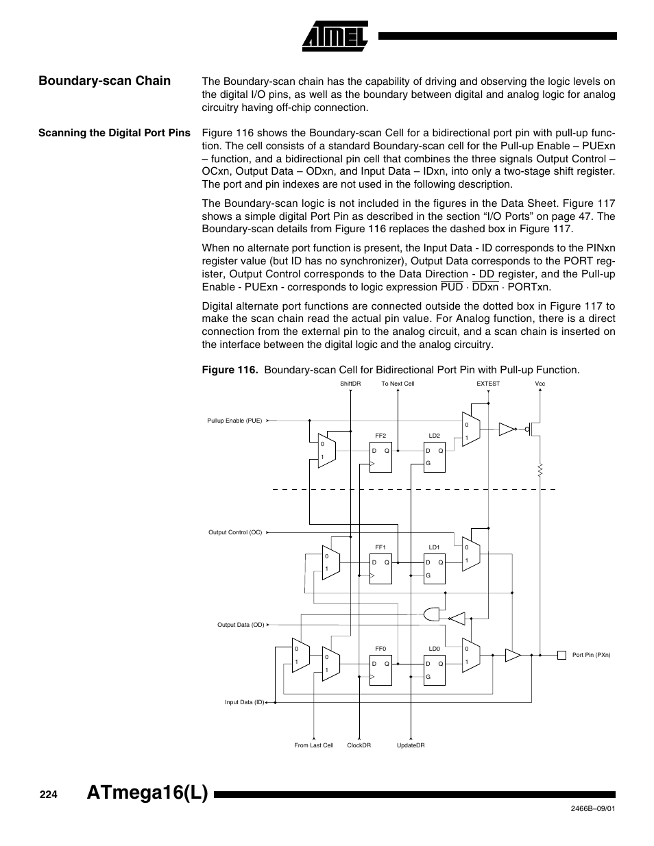 Boundary-scan chain, Scanning the digital port pins, Atmega16(l) | Rainbow Electronics ATmega64L User Manual | Page 224 / 298