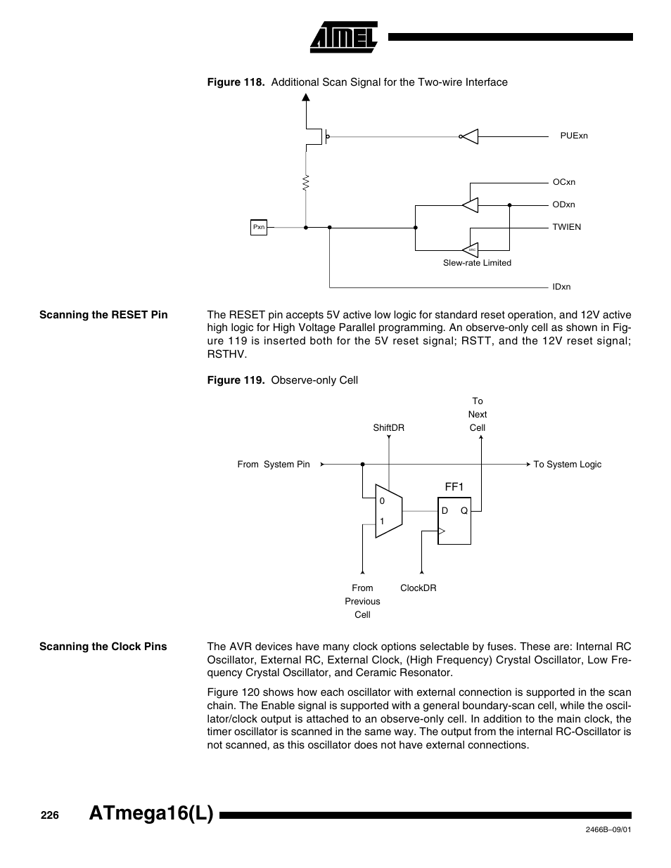 Scanning the reset pin, Scanning the clock pins, Atmega16(l) | Rainbow Electronics ATmega64L User Manual | Page 226 / 298