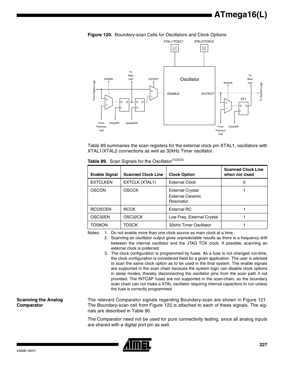 Scanning the analog comparator, Atmega16(l), Oscillator | Rainbow Electronics ATmega64L User Manual | Page 227 / 298