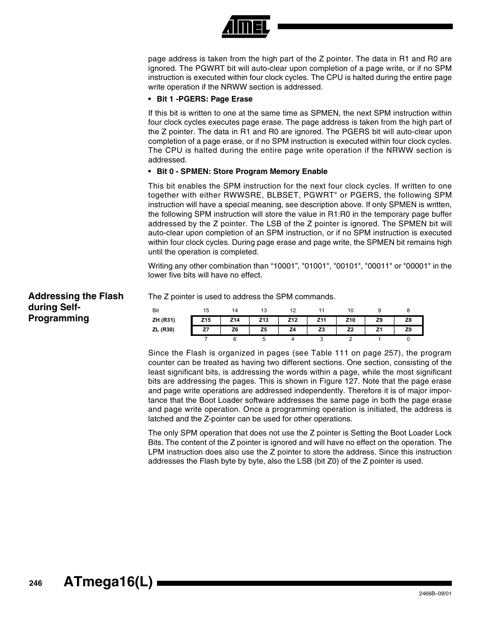 Addressing the flash during self- programming, Atmega16(l) | Rainbow Electronics ATmega64L User Manual | Page 246 / 298