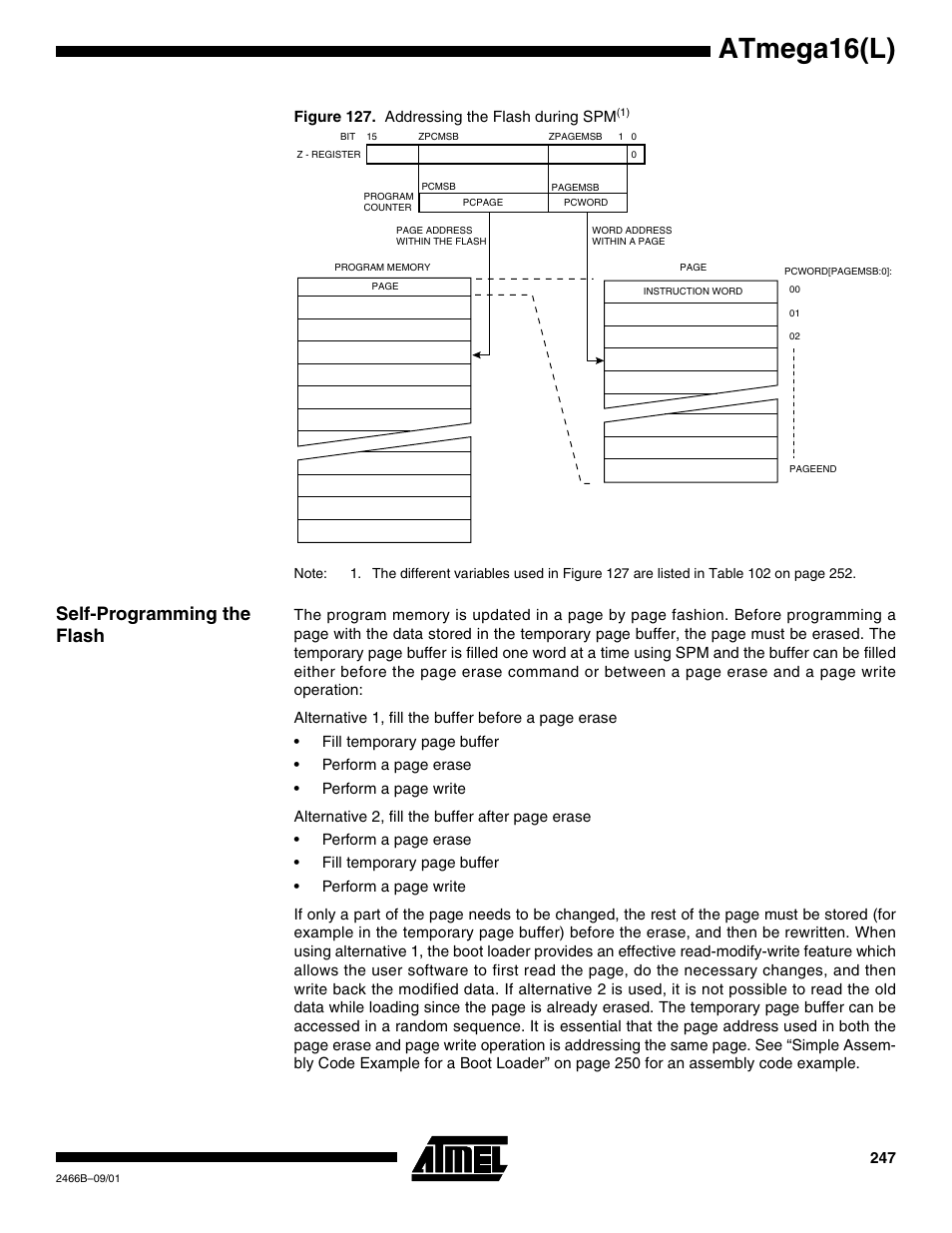 Self-programming the flash, Atmega16(l) | Rainbow Electronics ATmega64L User Manual | Page 247 / 298