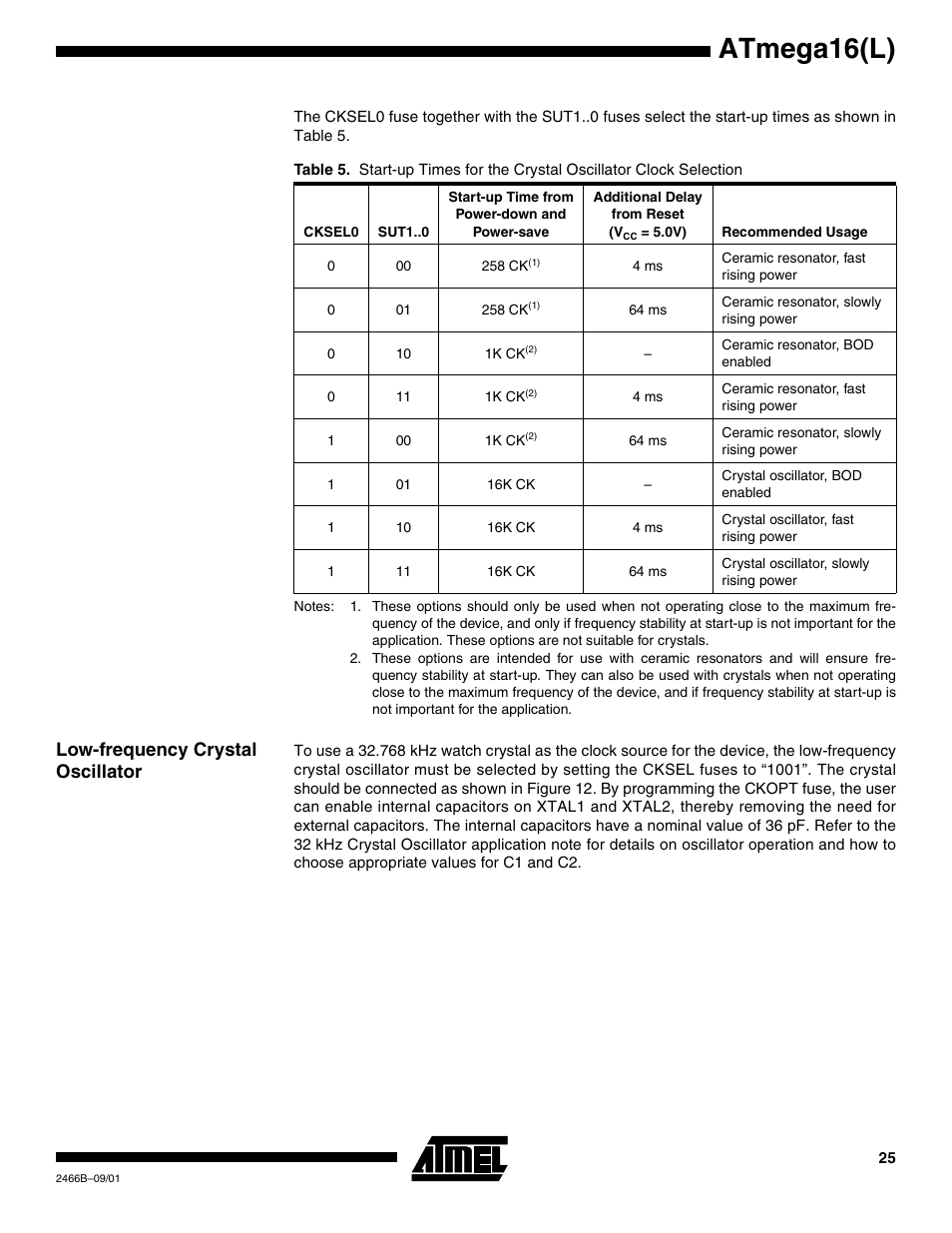 Low-frequency crystal oscillator, Atmega16(l) | Rainbow Electronics ATmega64L User Manual | Page 25 / 298