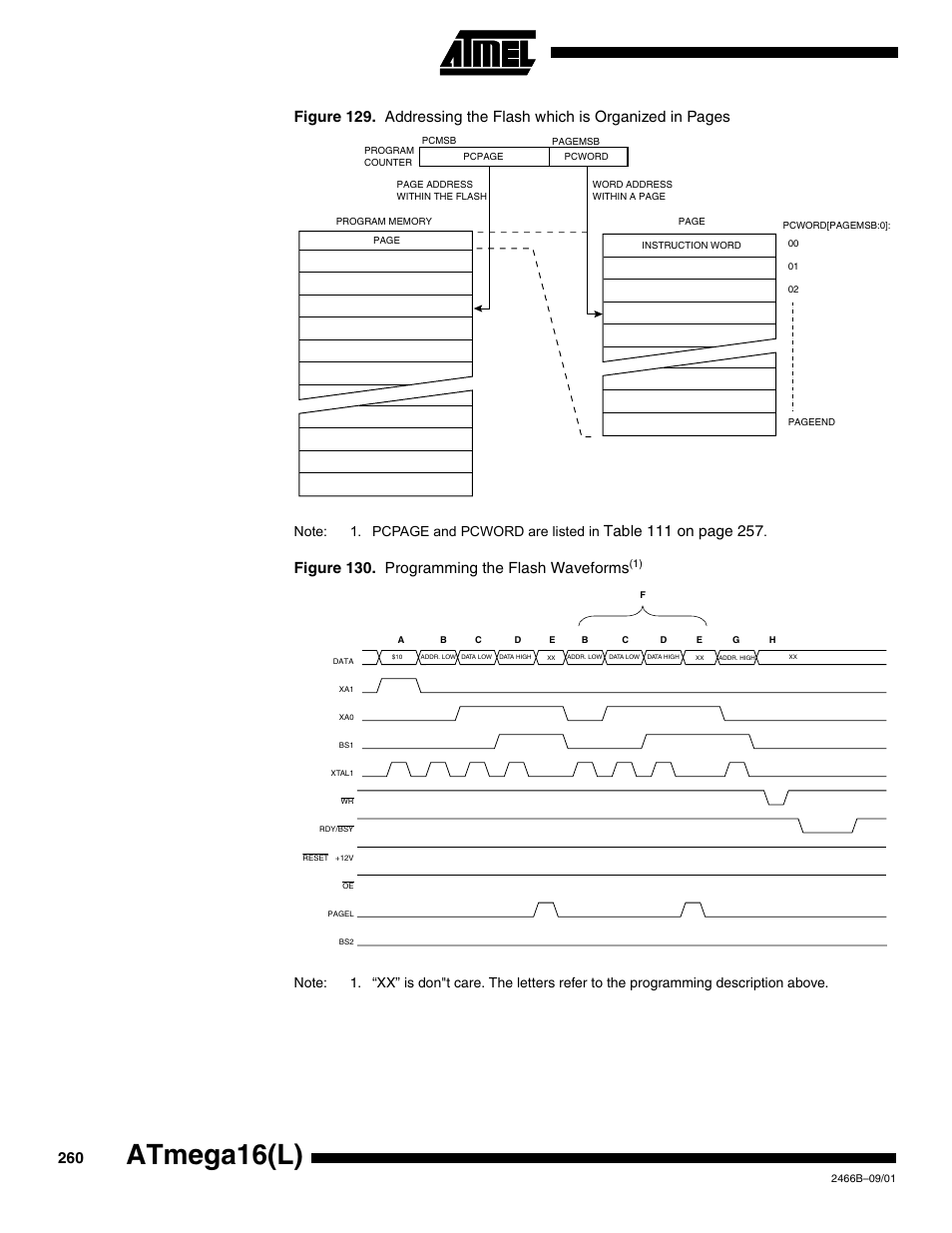 Atmega16(l), Figure 130. programming the flash waveforms | Rainbow Electronics ATmega64L User Manual | Page 260 / 298