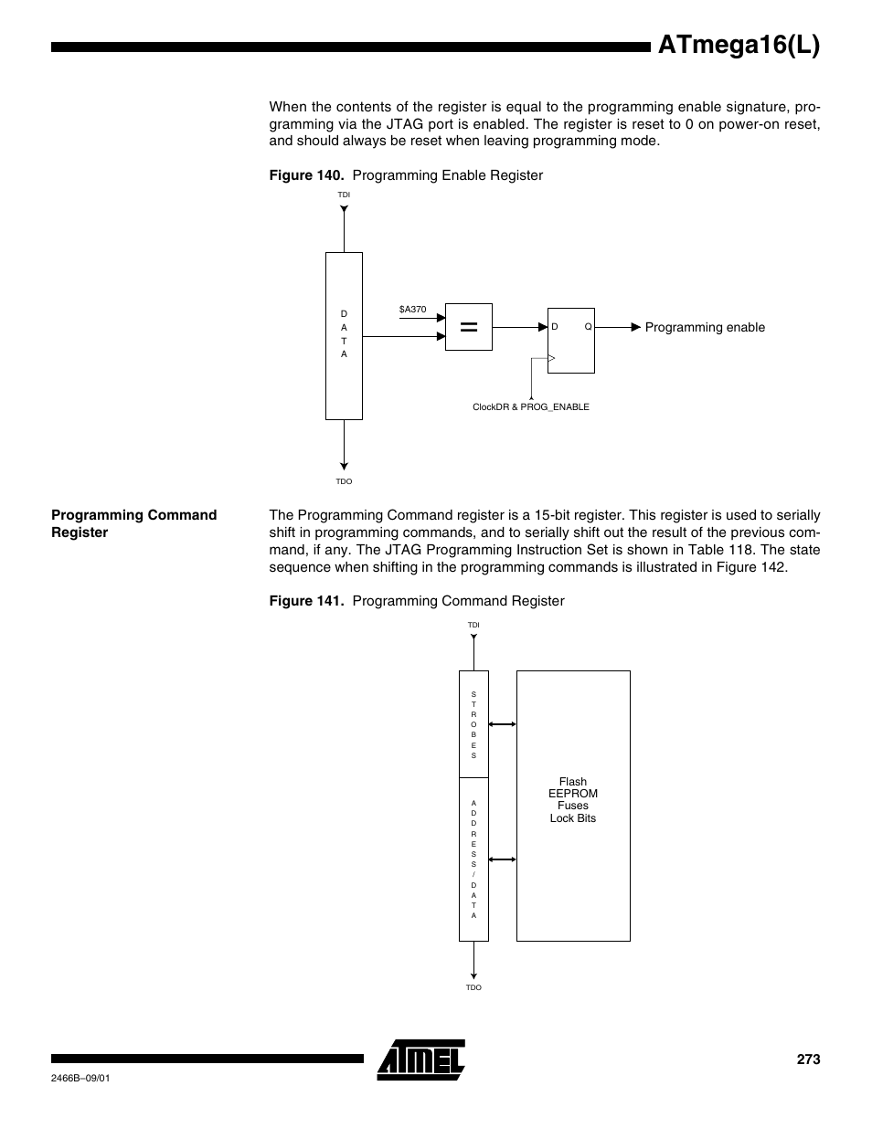 Programming command register, Atmega16(l), Programming enable | Rainbow Electronics ATmega64L User Manual | Page 273 / 298