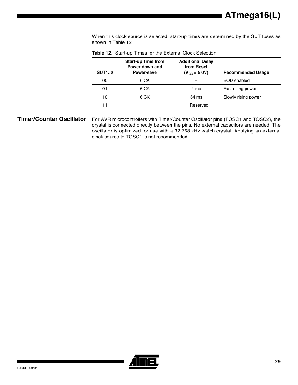 Timer/counter oscillator, Atmega16(l) | Rainbow Electronics ATmega64L User Manual | Page 29 / 298
