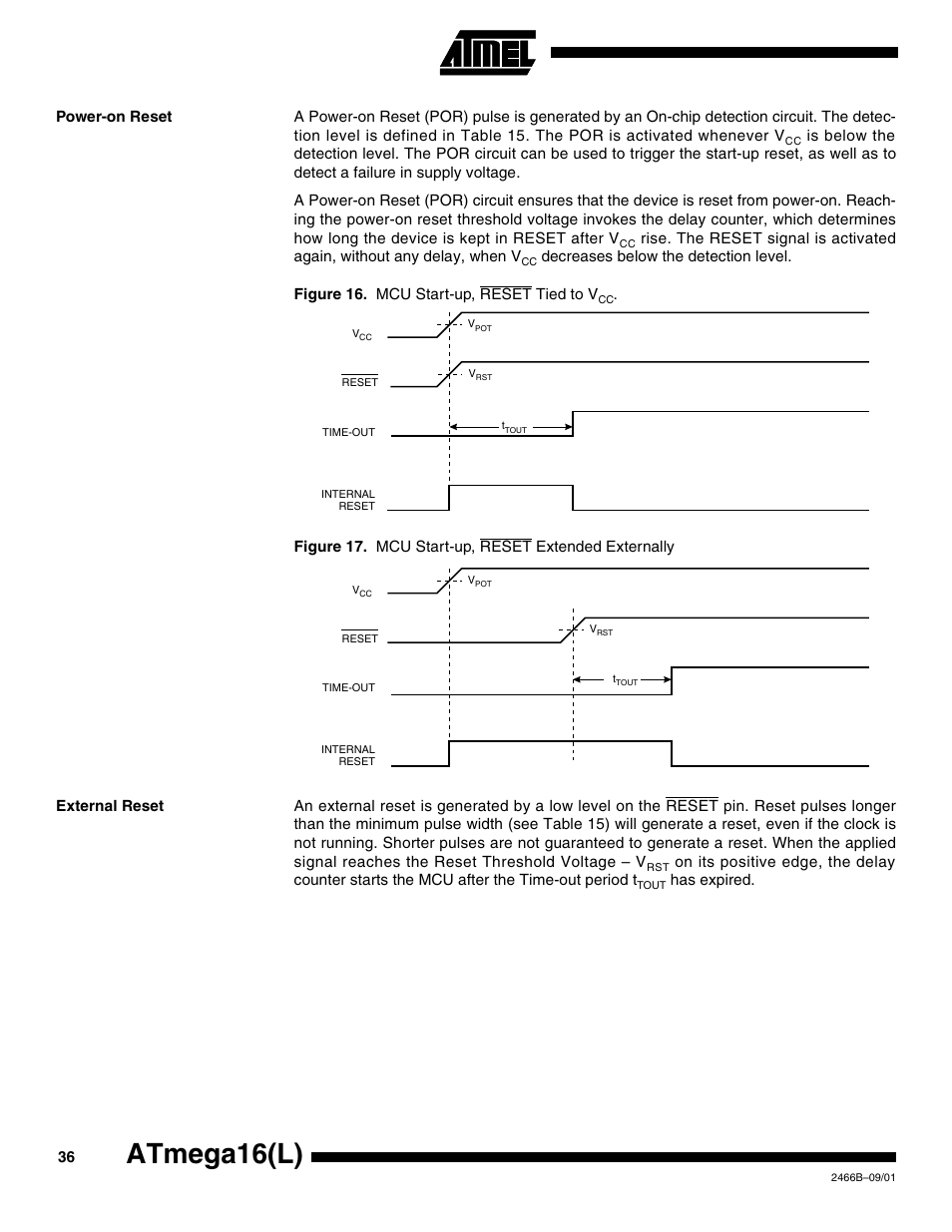 Power-on reset, External reset, Atmega16(l) | Rainbow Electronics ATmega64L User Manual | Page 36 / 298