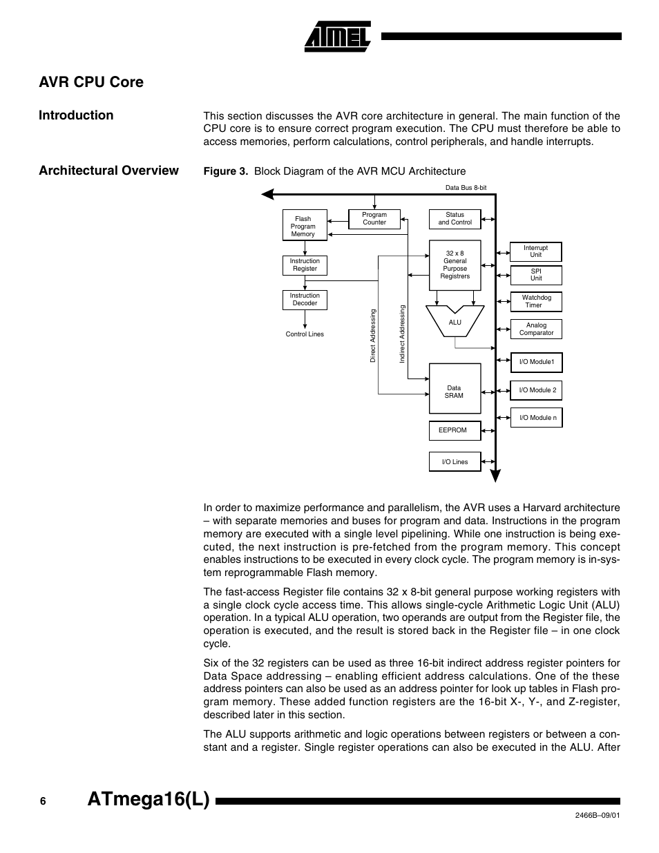 Avr cpu core, Introduction, Architectural overview | Atmega16(l) | Rainbow Electronics ATmega64L User Manual | Page 6 / 298