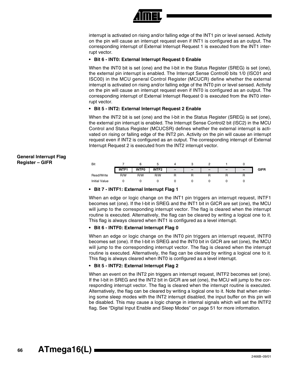 General interrupt flag register – gifr, Atmega16(l) | Rainbow Electronics ATmega64L User Manual | Page 66 / 298