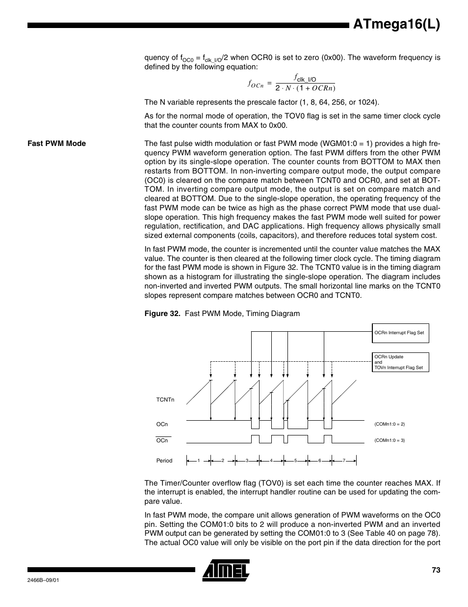Fast pwm mode, Atmega16(l) | Rainbow Electronics ATmega64L User Manual | Page 73 / 298
