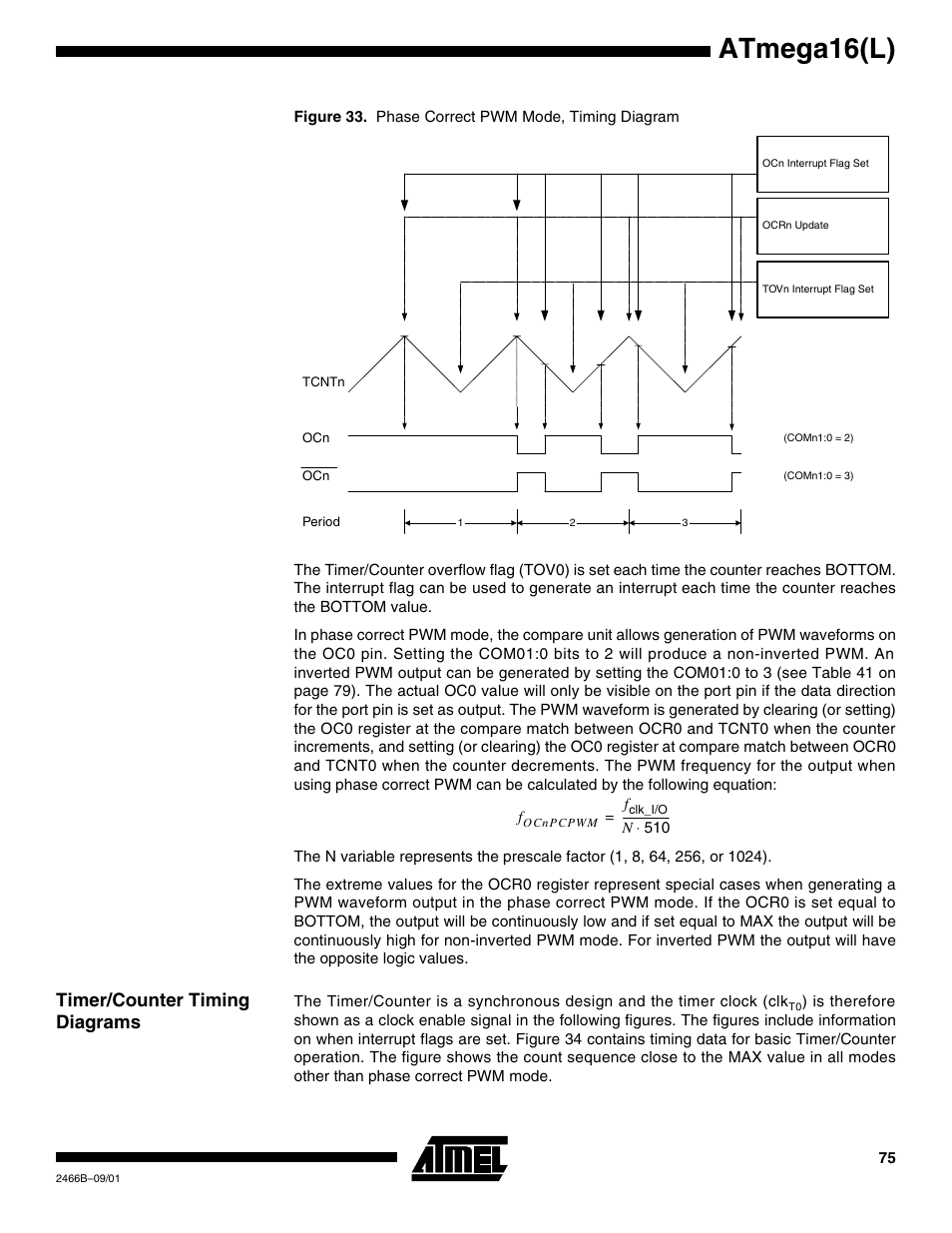 Timer/counter timing diagrams, Atmega16(l) | Rainbow Electronics ATmega64L User Manual | Page 75 / 298
