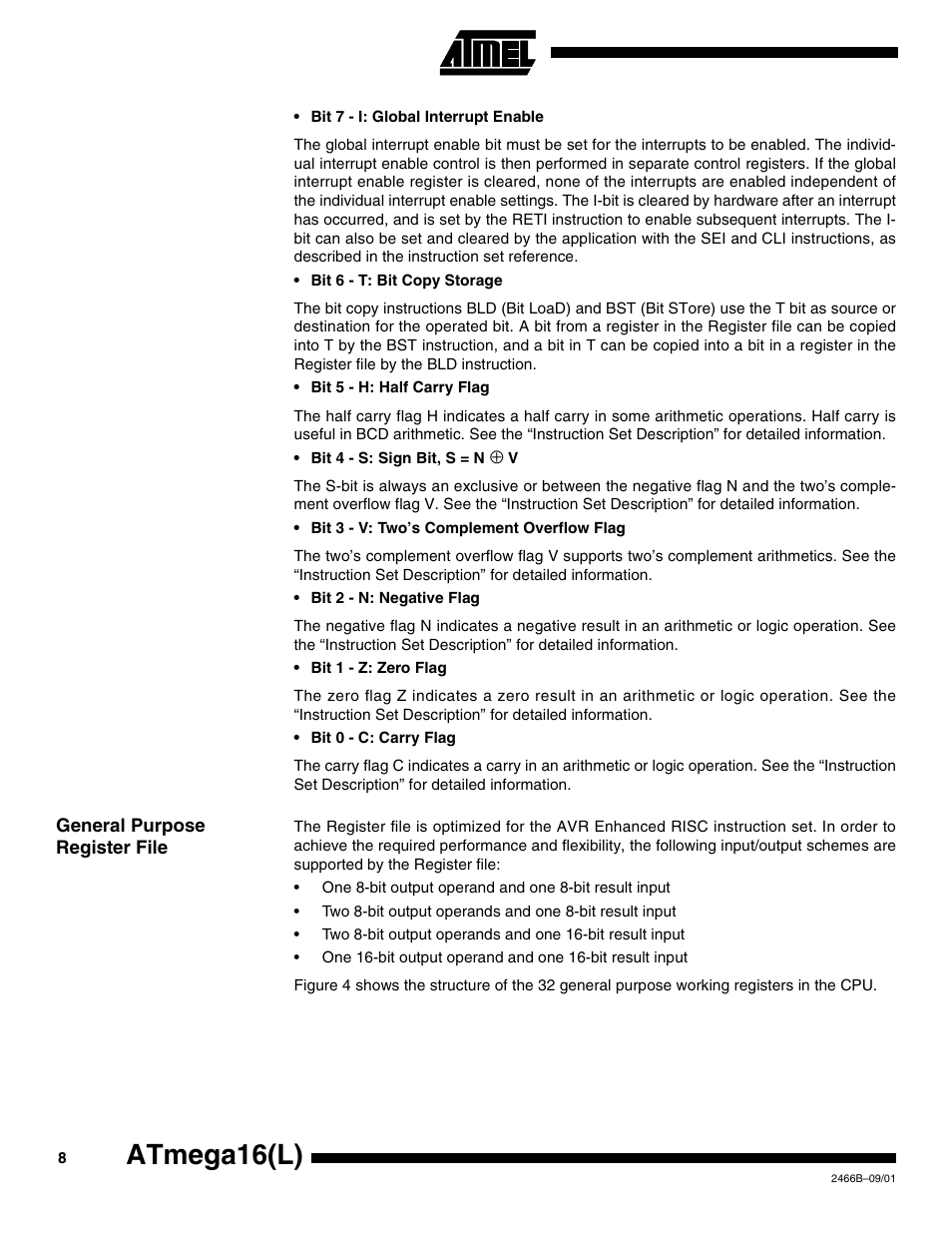 General purpose register file, Atmega16(l) | Rainbow Electronics ATmega64L User Manual | Page 8 / 298